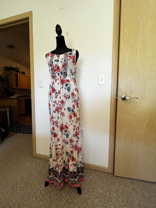 Womens Floral Maxi Dress Size M White Rose Smocked