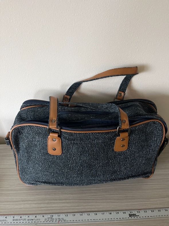 NWT Pierre Cardin Tweed Collection, luggage blue/tan colorway, 20 inch weekender - Braden Fine Art