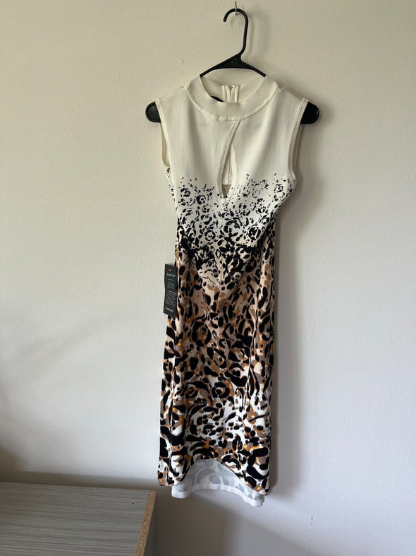 BEBE Leopard ombre Print cream black yellow bodycon Sz large NWT