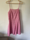 pink ditzy pattern sundress with side zip and spaghetti straps sz M