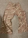 wide leg woven pants size S draw string waist cream and tan animal stripe