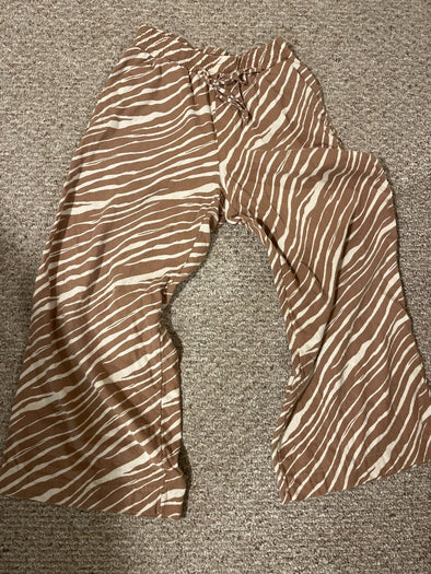 wide leg woven pants size S draw string waist cream and tan animal stripe