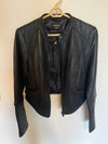 Bebe Black Leather moto Jacket Womens Medium zipper pocket princess seams