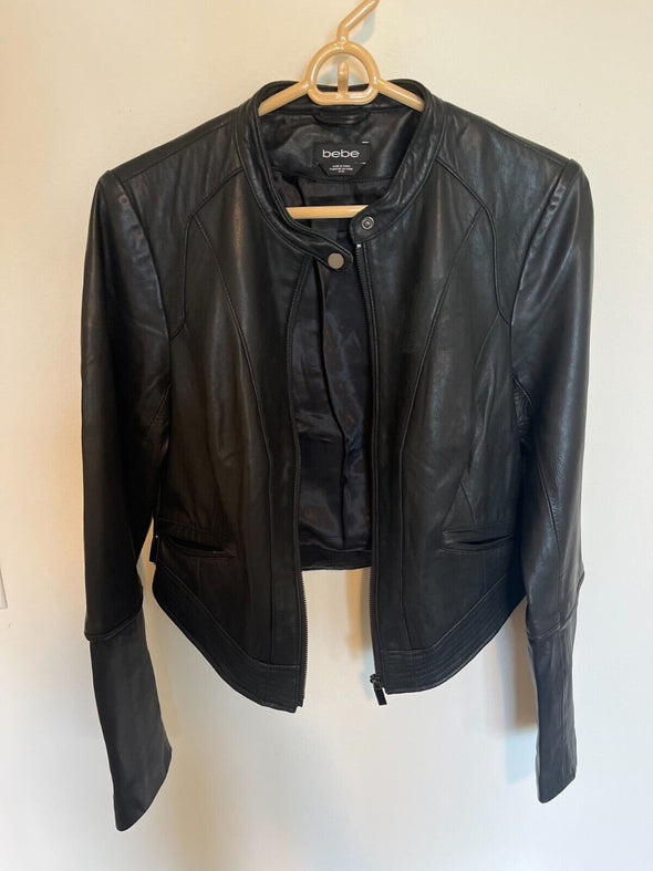 Bebe Black Leather moto Jacket - Braden Fine Art