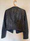 Bebe Black Leather moto Jacket Womens Medium zipper pocket princess seams