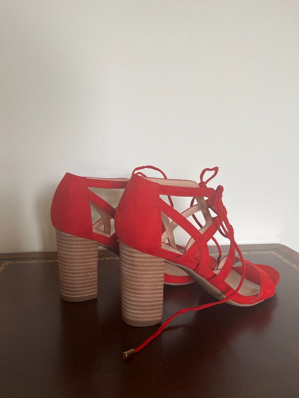 franco sarto "jewel" sandals block heel strappy sandals red 8.5 - Braden Fine Art