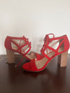 franco sarto "jewel" sandals block heel strappy sandals red 8.5 - Braden Fine Art