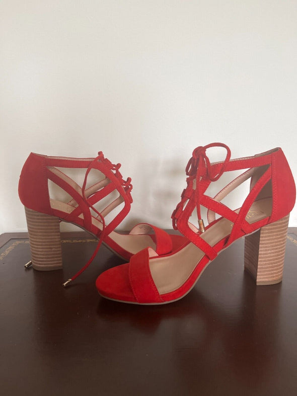 franco sarto "jewel" sandals block heel strappy sandals red 8.5 - Braden Fine Art