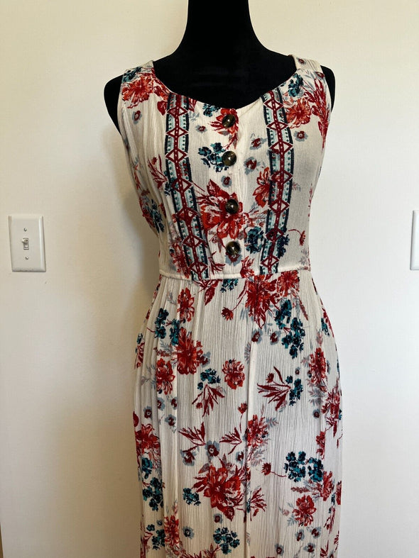 Womens Floral Maxi Dress Size M White Rose Smocked