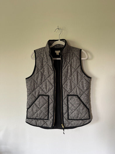 J CREW  Quilt Down Vest 02533 Cream Black Herringbone Sz S - Braden Fine Art