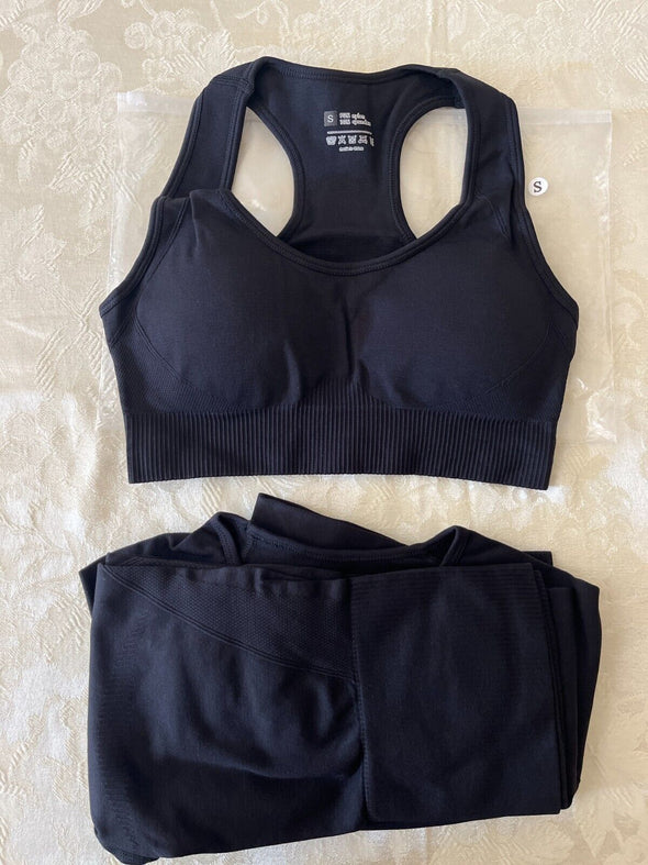 activewear set, bra cropped long sleeve compression top and leggings, sz S