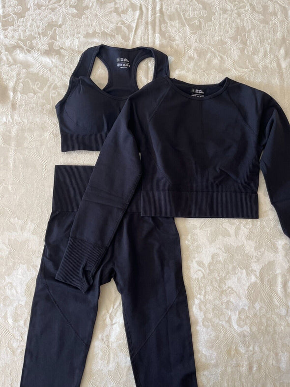 activewear set, bra cropped long sleeve compression top and leggings, sz S