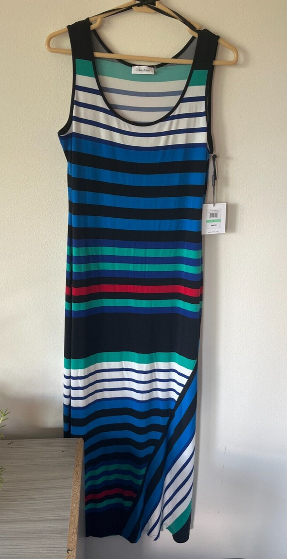 calvin klein beach dress maxi stripes size L