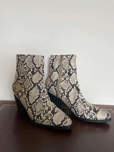 French Connection, Snake Print Zip Ankle Boots, US Women's 9