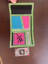 young and reckless trifold velcrow wallet, lime green black pink