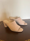 cole haan open toe suade mules 3 inch heel sz 8 peach/beige - Braden Fine Art