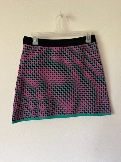 Zara Size Small Skirt Mini knit chevron pattern pink teal black - Braden Fine Art