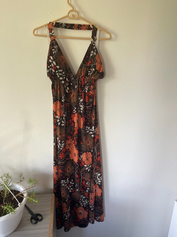 vintage field of poppies halter dress maxi length sz L