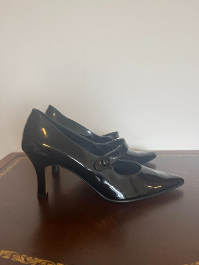 chico's kitten heels mary jane pointed toe patent leather black sz 8