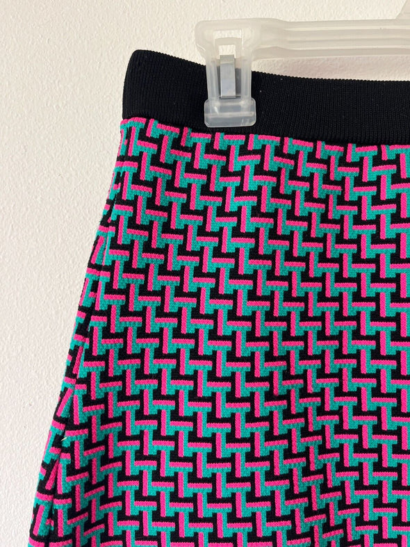 Zara Size Small Skirt Mini knit chevron pattern pink teal black