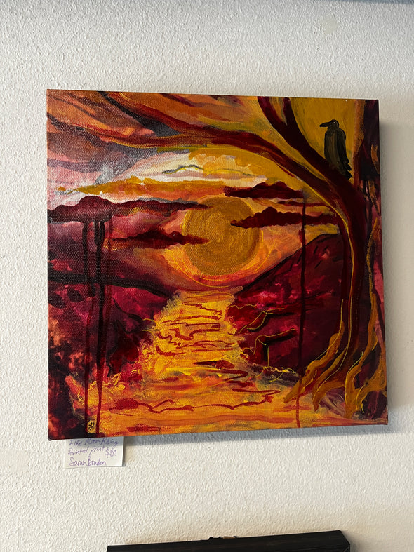 Fire moon rising, painted canvas print
