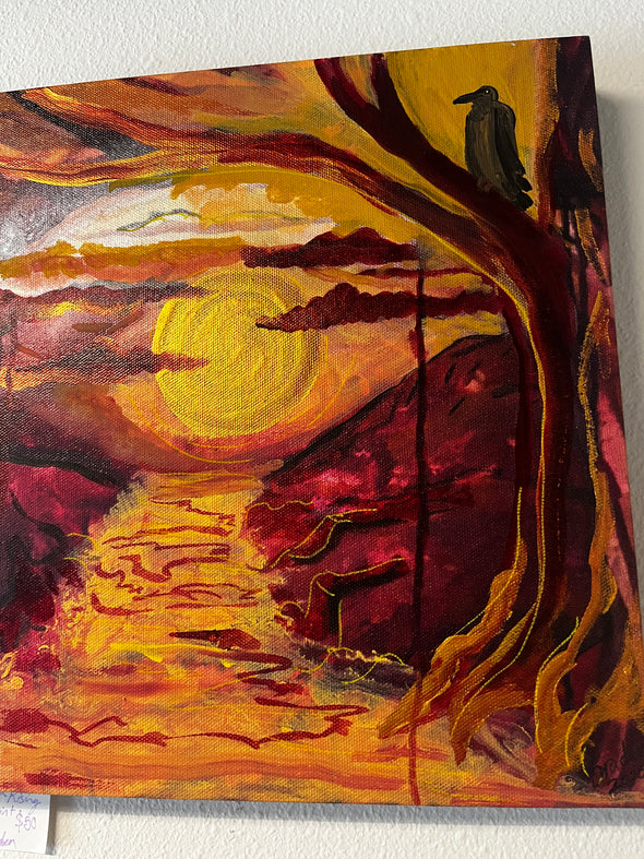 Fire moon rising, painted canvas print