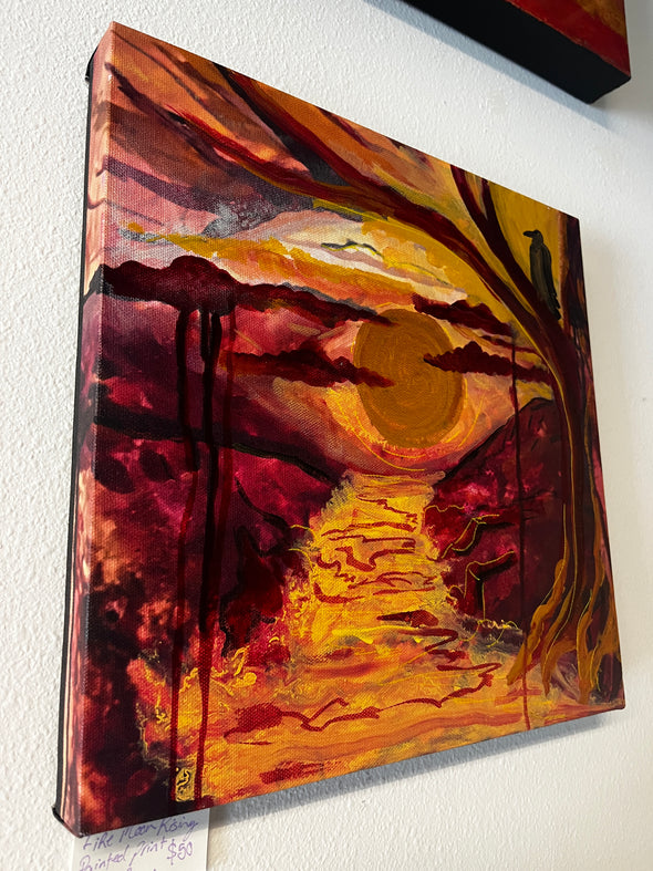 Fire moon rising, painted canvas print